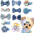 Blue Dog Hair Clips and Rubber Bands Small Dog Bows Denim Cute Pet Grooming Accessories Alligator Clips Stay In Hair Barrettes Flower Bear Hairpin Topknot Headdress Yorkie Puppy Maltese Girls Dogs