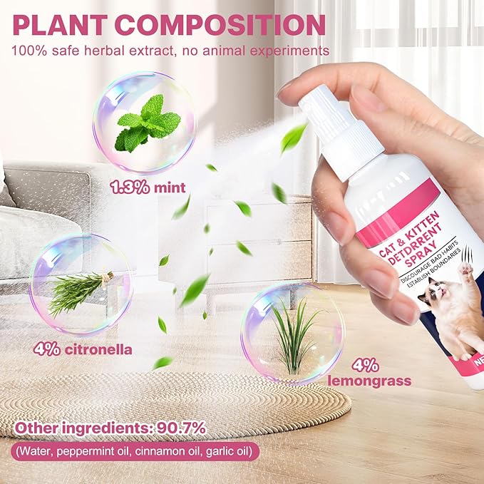 Cat Deterrent Spray - Natural Cat Repellent Spray for Urine Marking Anti Scratch, Safe for Door, Plant Sofa(Pink)