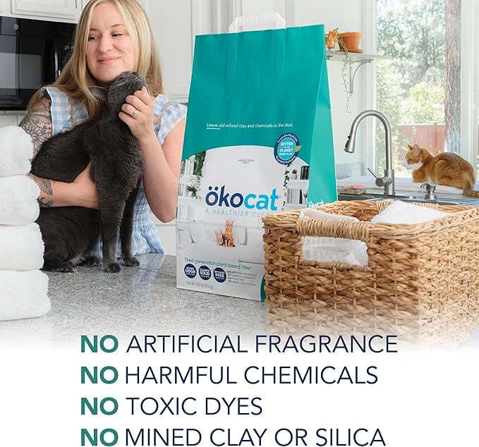 ökocat Multi-Cat Wood Clumping Cat Litter, Unscented, 18.8 pounds - Natural Ingredients, Obliterates Odors with Natural Odor Neutralizer, Clumps Solid, 99% Dust Free, Great for Multiple Cats