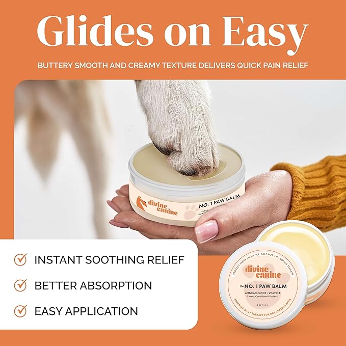 Dog Paw Balm - 2 oz of Paw Wax - Lick-Safe Soother for Dry and Cracked Paws with Coconut Oil, Jojoba Oil, and Vitamin E - Protects Against Snow, Ice, Hot Pavement - Made in The USA