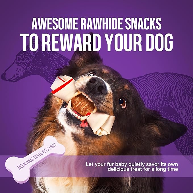 PETPHABET Chicken Wrapped Rawhide Dog Bones, 5-5.5 Inch Long Lasting Dog Chew Treats for Medium & Large Dogs, 5 Count Beefhide Dog Snacks for Training Healthy Chewing, Knotted Dog Bones High Protein