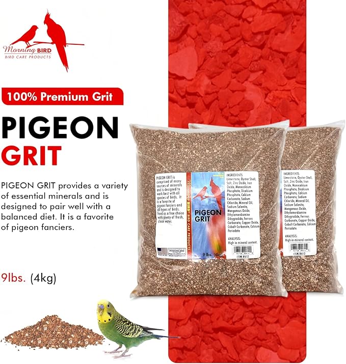 Morning Bird Pigeon Grit - Healthy & Nutritious Pigeon Food to Support Strong Muscles & Bones for Grit Eating Birds - Supports Digestion & Packed with Essential Minerals 18 lbs (2-Pack, 9 lbs Each)