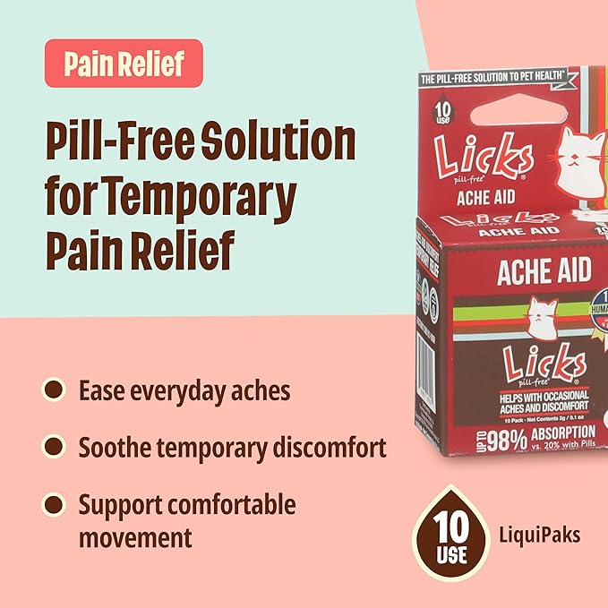 Licks Pill-Free Cat Ache Aid - Turmeric and Ginger Cat Supplements - Cat Health Supplies & Pain Relief - Gel Packets - 10 Use