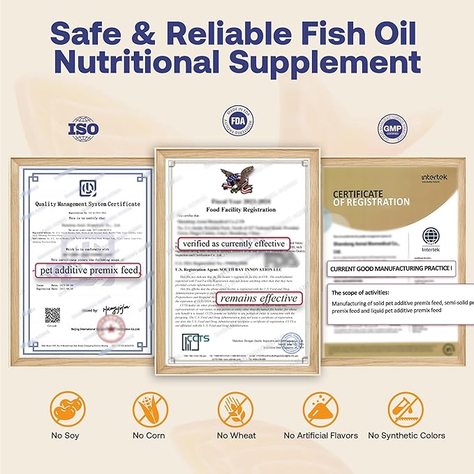 Wild Alaskan Salmon Oil for Dogs & Cats, Fish Oil Omega 3 Supplements with EPA & DHA for Skin & Coat, Immune, Brain, Joint and Heart Health, Dog & Cat Fish Oil Supplements with Pump- 8 oz