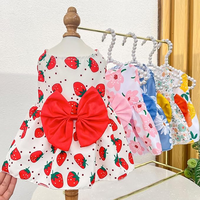 TAPBULL Dog Dresses, Fashionable Pet Dog Clothes, Cute Cat Birthday Dress Outfit (Orange/Red/Yellow/Blue/Pink 5-Pack), Medium