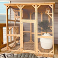 Grepatio Cat Enclosure Large Outdoor Catio Wooden Cat House with Weatherproof, Cat Cage Condo Indoor Playpen with Platform and Small House (Natural)