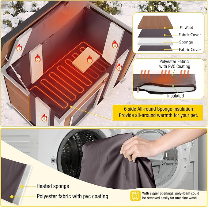 Aivituvin Dog House Outdoor Heated Dog Kennel with Insulated Liner All-Around Iron Frame Large Dog Cage for Small & Medium & Large Dogs,Light Brown