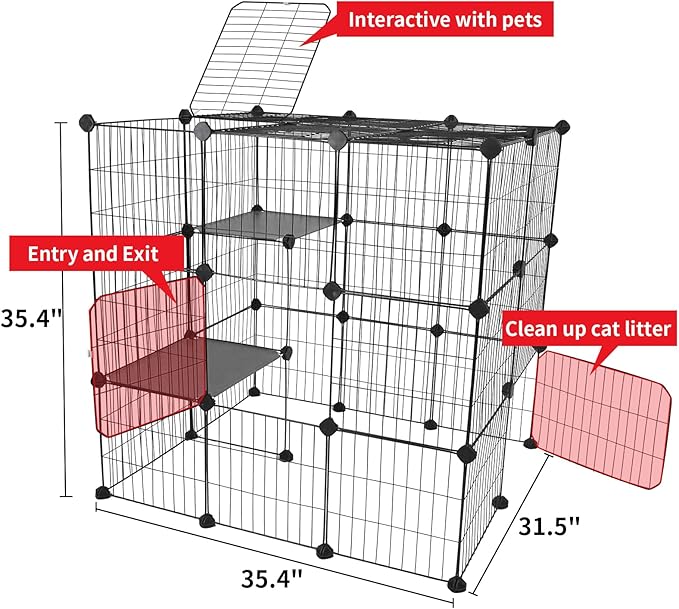 Oneluck 3-Tier Cat Cages Indoor Enclosure DIY Cat Playpen Catio Detachable Metal Wire Kennels Cats Crate Large Extra Exercise Place Ideal for 1 Cat,35.4 Inches