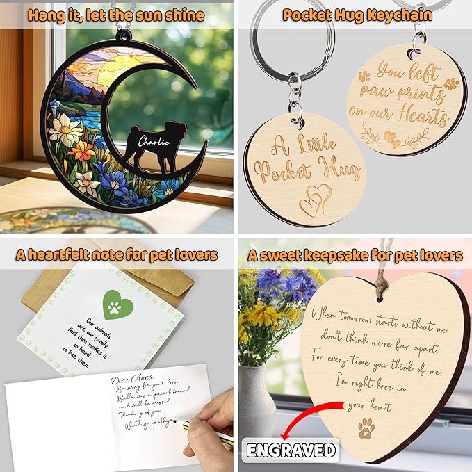 6'' Pug Memorial Suncatcher, Personalized Name Dog Breed, Pet Ornament Window Car Hanging, Sympathy Gift for Loss of Pet, Passed Away Remembrance Gift for Dog Lovers 59-SS1