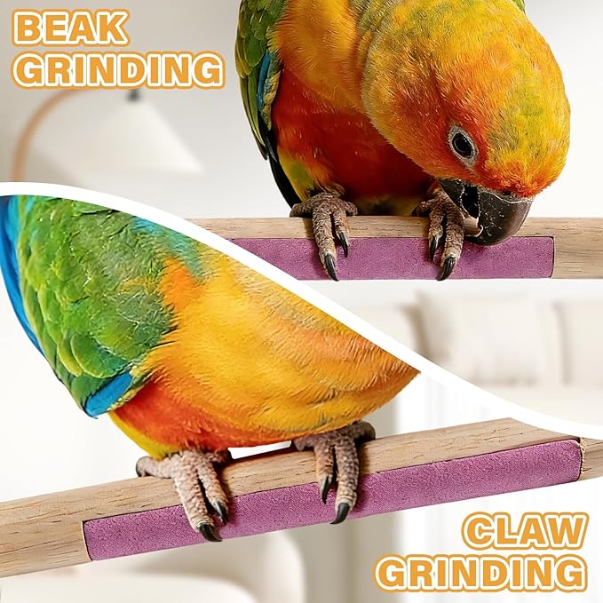 2pcs Wooden Bird Perch, Parrot Cage Perches with Grinding, No Hurt Foot Claw Grinding Bird Stand for Cockatiels, Parakeets, Lovebirds
