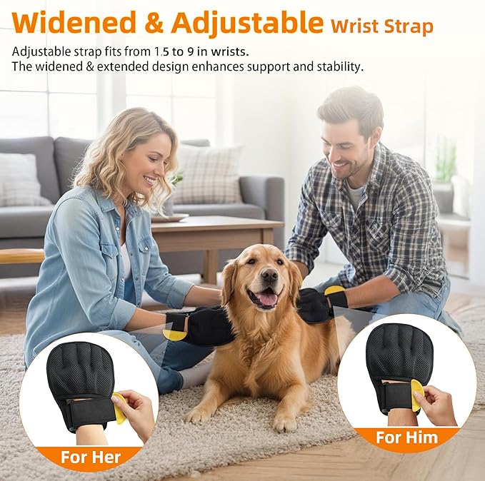 Pet Hair Removal Glove for Cats & Dogs, Patented Adjustable Strap, Reusable Five-Finger Grooming Glove with Secure Non-Slip Fit for Couch, Carpet, Clothing & Car Seat