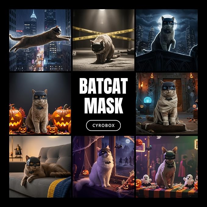 Bat Mask and Collar Badge Set, Funny Pet Costume Accessories for Indoor Cats, Superhero Outfit for Halloween, Cosplay, Photoshoots, and Gift for Pet Lovers (Small)