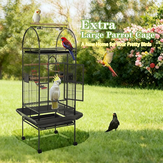 68'' Large Parrot Cage, Large Bird Cages for Parrots,Conure Cage for Birds, Cockatiel Cage with Birdcage Cover,Play Top,Feeders,Slide-Out Tray,Seed Catcher for Cockatoo,African Grey,Lovebird