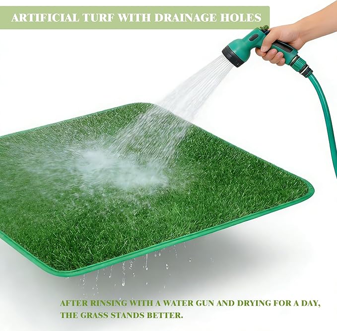 High Walls Dog Pee Pad Holder with Artificial Grass-Foldable Indoor Dog Potty Tray,Waterproof Pee Pad Holder for Small to Medium Dogs,Portable Litter Box with Washable Grass Mat (Small)