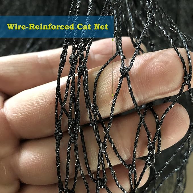 JUMXSRLE Balcony Netting for Cats, Wire-Reinforced Cat Net, Bite and Tear-Resistant, UV and Weather-Resistant, Balcony Cat Anti-Fall Netting for Pets (10x3m-black)