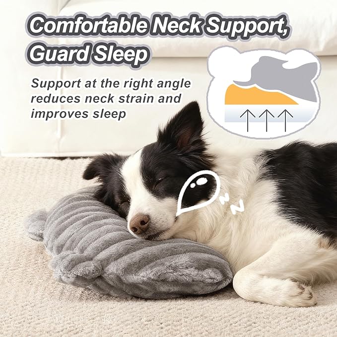 Jiupety Dog Calming Pillow, Soft and Neck-Friendly, Washable Pet Neck Pillows for Small Medium Large Dogs and Cats, 17" x 10", Gray