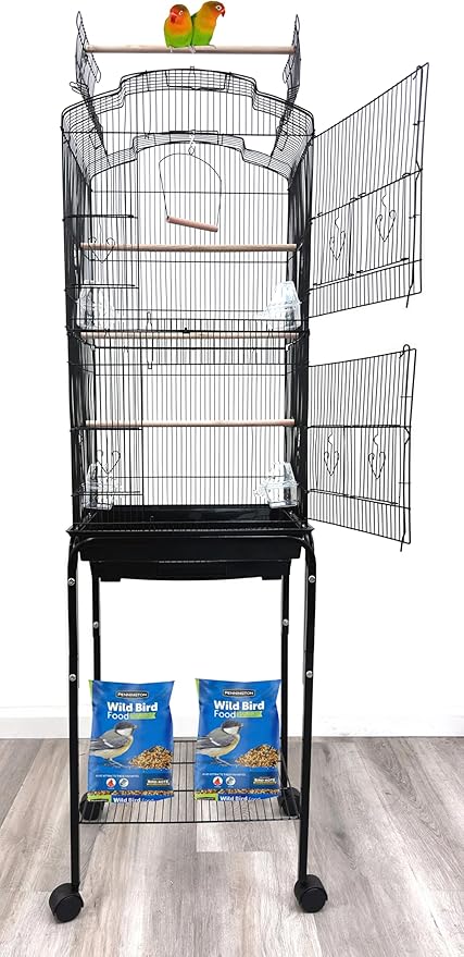 66-Inch Open/Close Play Perch Stand Top Flight Bird Side Nest Doors Cage for Cockatiel Quaker Parrot Sun Parakeet Green Cheek Conures Finches with Removable Rolling Stand