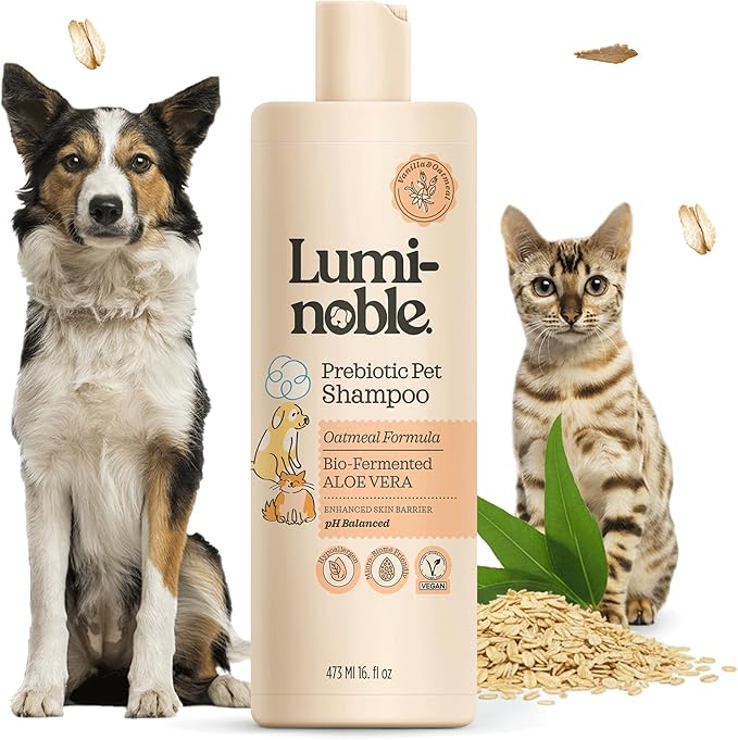 Prebiotic Hypoallergenic Sensitive Dog Shampoo – Oatmeal & Vanilla Scent Formula, Sensitive Skin | Vegan, Paraben-Free, Moisturizing & Deodorizing, Pet Shampoo | Safe for Dogs & Cats – 16 fl oz
