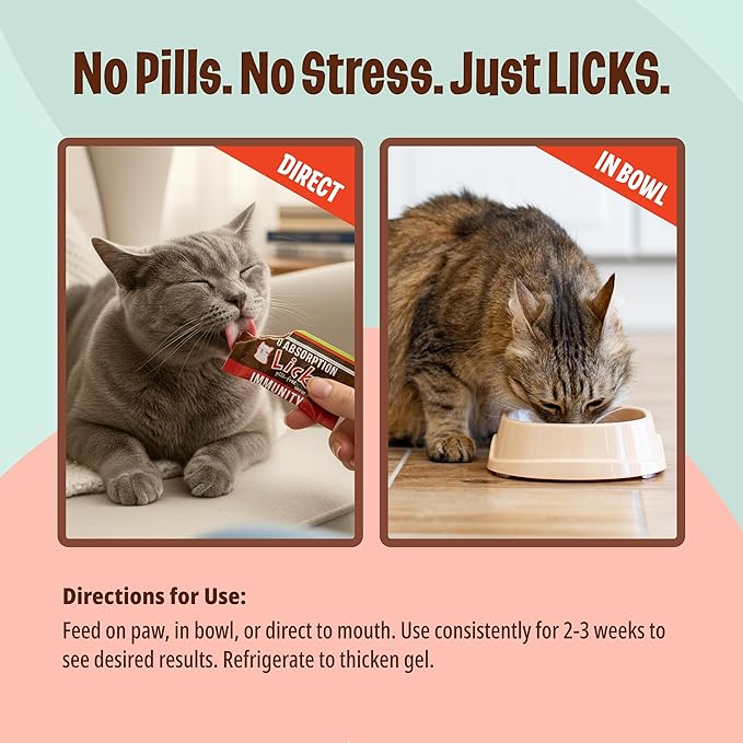 Licks Pill-Free Cat Immunity - Immune Support Cat Supplies - Respiratory Supplements - Health Supplies - Gel Packets - 30 Use