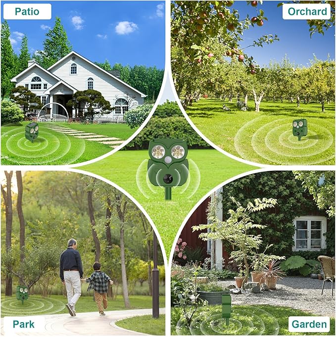 Solar Ultrasonic Animal Repellent Outdoor 2PCS, Cat Squirrel Deer Repellent Devices with Waterproof Animal Deterrent for Garden Yard Farm