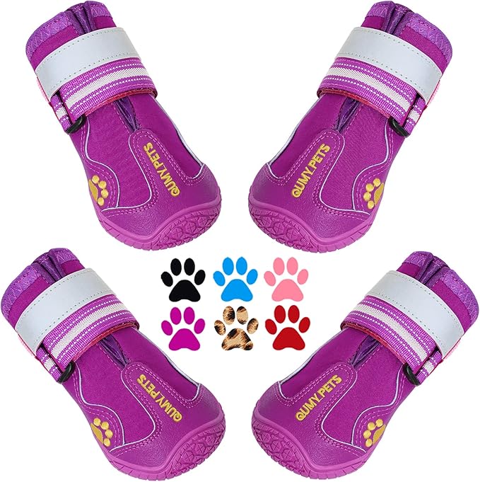 QUMY Dog Shoes for Large Dogs, Medium Dog Boots & Paw Protectors for Winter Snowy Day, Summer Hot Pavement, Water-Resistant in Rainy Weather, Outdoor Walking, Indoor Hardfloors Skid-Resistant Sole