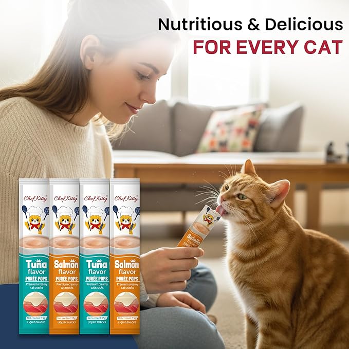 Cat Treats Lickable | Grain-Free Tuna & Salmon Cat Treats | Creamy Puree Squeeze Ups with Vitamin E & Taurine, Digestible Formula | 0.5 oz. Each Tube, Seafood Mix Variety | 20 Tubes