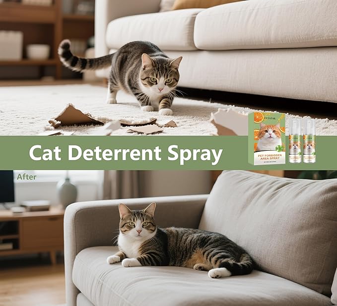 2-Pack Natural Cat Deterrent Spray (3.38fl oz Each) - Safe Indoor/Outdoor Furniture Protection | Stops Scratching & Urine Marking | Plant-Based Training Aid for Cats & Kittens | Non-Toxic Formula