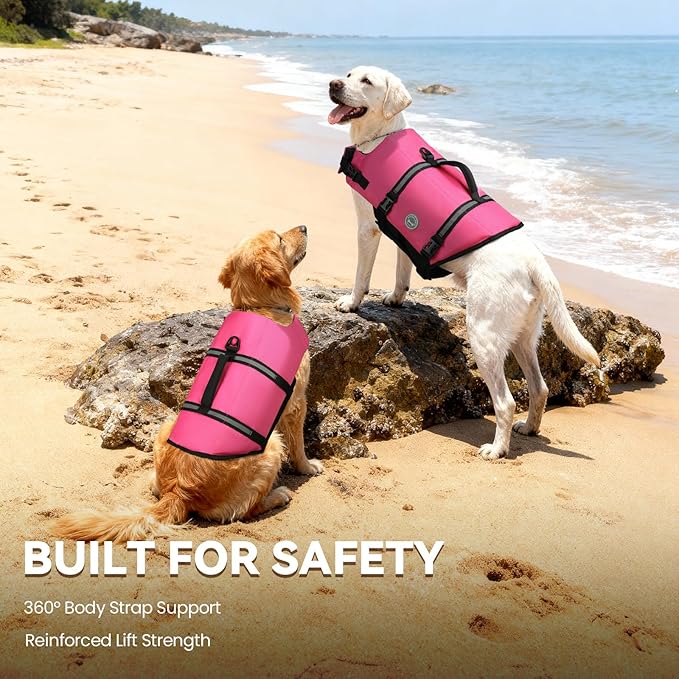 VIVAGLORY Rip Stop Dog Life Vest, Swimming Vest with Handle, Buoyancy for Doggy Puppy, Dog Life Jacket for Swimming & Boating, S, Pink