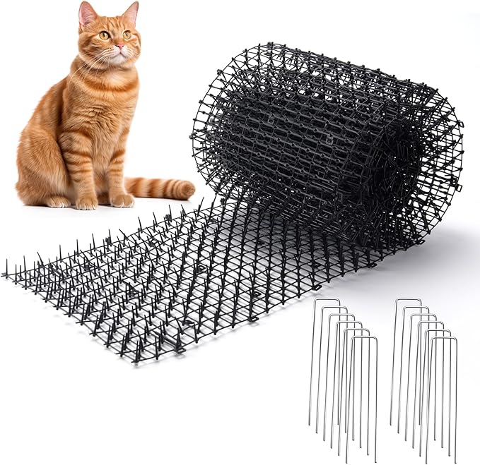 Hmyomina 13FT Scat Mat for Cats with Spikes and 12 Garden Staples - Outdoor/Indoor Pet Deterrent for Plants, Furniture, Car, and Yard