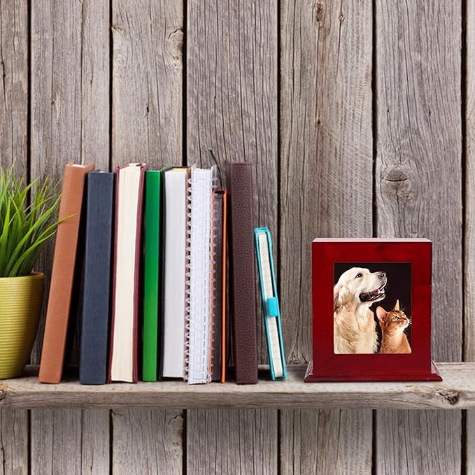 BRKURLEG Wooden Pet Urn for Ashes - Dog & Cat Cremation Keepsake Box with Photo Frame, Memorial Urn for Small & Medium Pets, Handcrafted Pet Ashes Storage Box, Pet Loss Memorial Gift