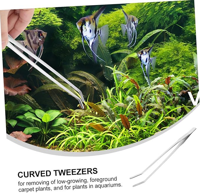 Angoily 3pcs Plant Tweezers for Aquarium Goldfish Tank Aquatic Plant Tongs Curved Tip Tweezers Sharp Blades Substrate for Planted Aquarium