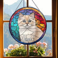 Lovely POD Personalized Cat Stained Glass Suncatcher, Memorial Keepsake Remembrance Gift for Fur Lovers, Custom Name Pet Photo Ornament Window Hanging, Home Decor, Sympathy Gift for Loss of Cat