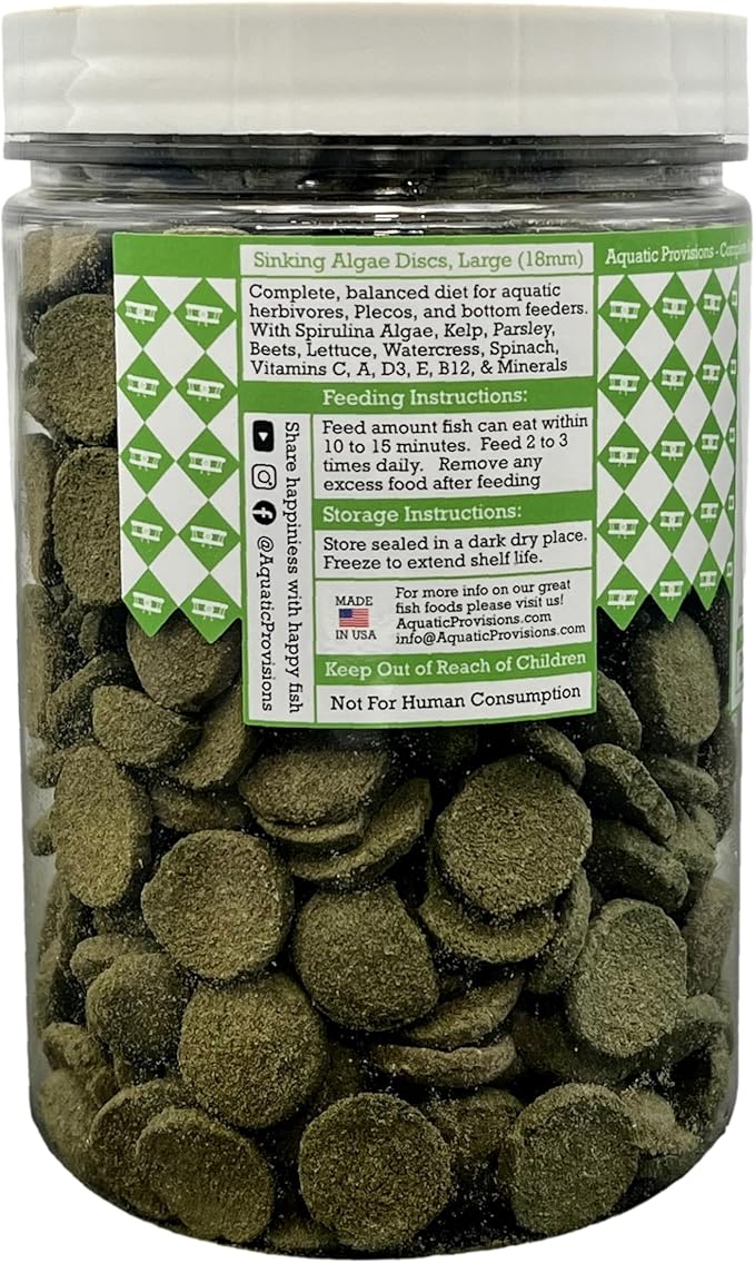 Algae Discs 16 oz, Sinking 18 mm Fish Food for Freshwater Herbivores