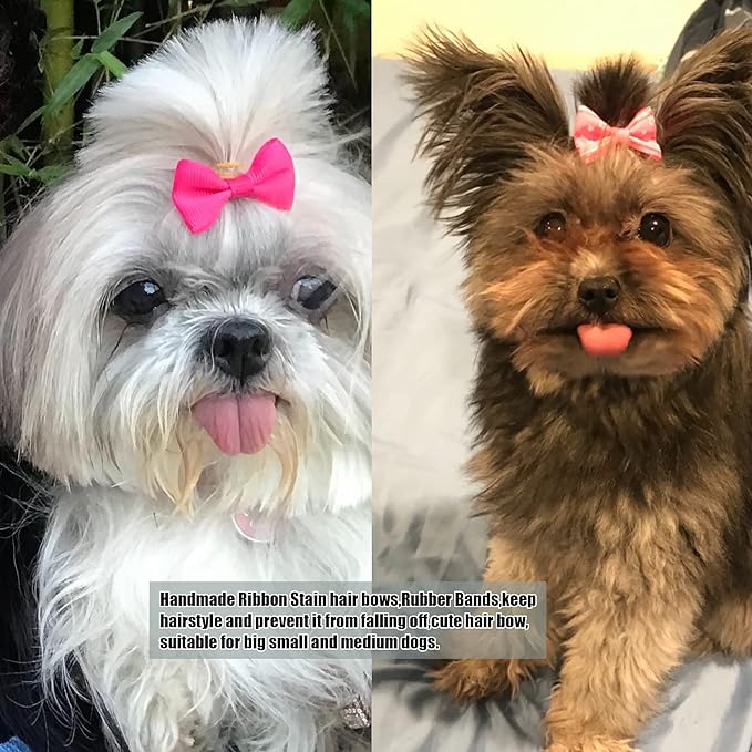 YAKA 60PCS (30 Paris) Cute Puppy Dog Small Bowknot Hair Bows with Rubber Bands Handmade Hair Accessories Bow Pet Grooming Products(Mix Colors)