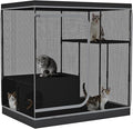 DINMO Large Cat Cage, Cat Enclosure Indoor with Litter Box, Cat Playpen for Adult Cats, Kittens & Small Animals, Multi-Level Kennel, Pet Playpen with Waterproof Floor, Black