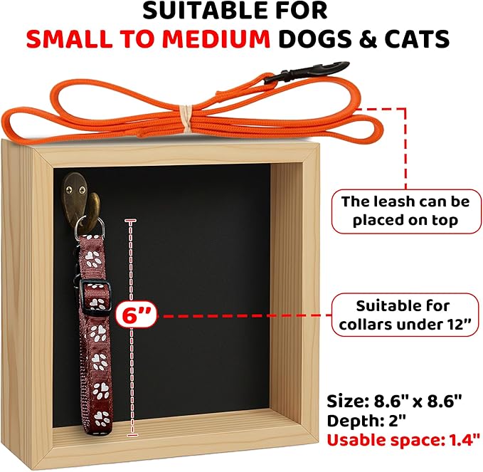 8.6'' Pet Memorial Shadow Box, Natural Collar Holder Picture Frame, Paw Print Kit, Dog Wooden Sculpture, Pet Hair Fur Jar, Cat Memorial Keychain, Dogs Sympathy Card, Gift for Pet Lovers PSD-4N