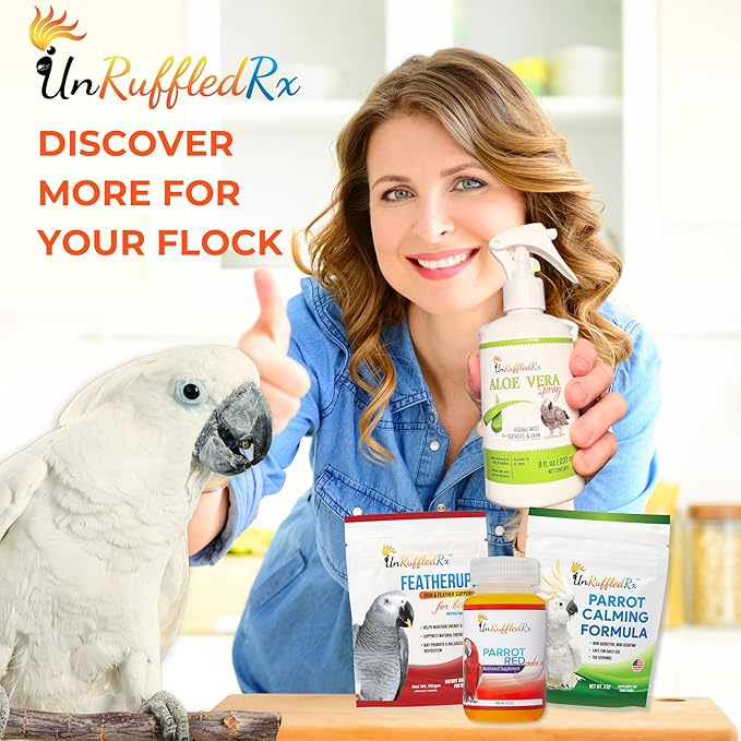 UnRuffledRx FeatherUp! Bird Molting Support & Feather Growth Supplement - for Plucking, Regrowth & Molt - Multivitamin & Amino Acids for All Birds - 90g (240 Servings)