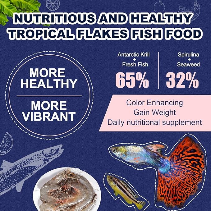 Small Fish Food Universal - Color Enhancing All Natural Ingredients Brine Shrimp Spirulina High Protein Fish Food Patch for Betta Angelfish Guppies tigerskin and Other Small Fish(4oz)
