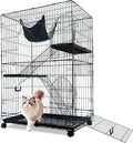 Homey Pet 51 Inch Cat Cages Indoor, 3-Tier Cat Crates for Indoor Cats, Collapsible Metal Wire Large Cat Kennel Big Multi-Level Kitten Crate with Wide Side Door, Plastic Platform, Ramp, 360° Wheel
