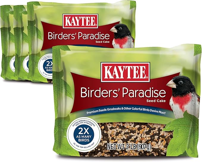 Kaytee Wild Bird Birders’ Paradise Seed Cake for Cardinals, Blue Jays, Woodpeckers, Finches and More, 2 Pounds, Pack of 4