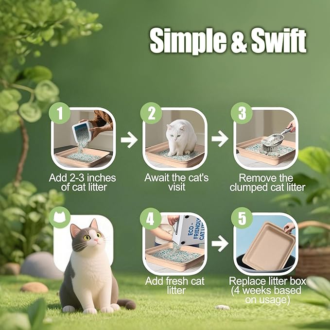 Disposable Litter Boxes for Cats Large: 2/4/6/8-Pack 17.5'' x 13.5'' Leak-Proof Sustainable for Indoor/Travel Use Standalone or as Liner 2-Pack