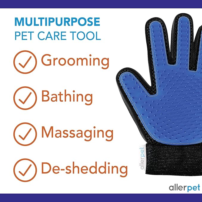 Allerpet Dog Dander Remover w/Free Pair of Grooming Gloves - Best Pet Dander Remover for Allergens - for Canine Dry Skin Treatment - Good for Fur & Skin - (12oz)