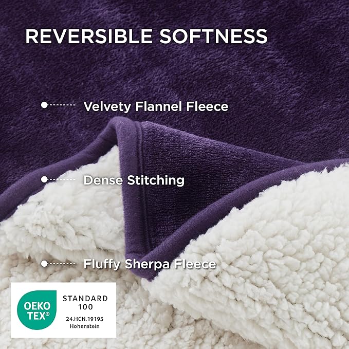 Bedsure Waterproof Blanket for Bed - Sherpa Fleece Waterproof Dog Blankets for Large Dogs, Pet Blankets for Bed/Couch/Dog Crate, Soft Plush Reversible Furniture Protector, Queen, 90"x86", Eggplant