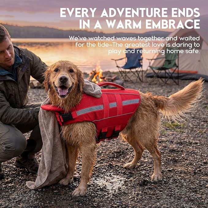 ASENKU Removable Front Float Dog Life Jacket, High Buoyancy Dog Life Vest with Reflective Strips & Rescue Handle for Swimming & Boating, Adjustable Life Jacket for Dogs(Red 2XL)