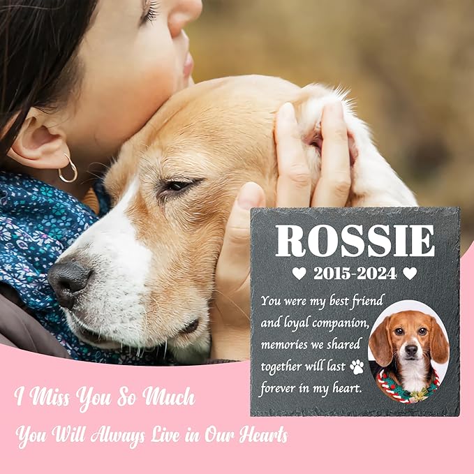 Alienc Personalized Pet Memorial Stone – Custom Dog & Cat Memorial Gifts for Loss, Outdoor Pet Grave Marker, Sympathy Keepsake for Dogs and Cats