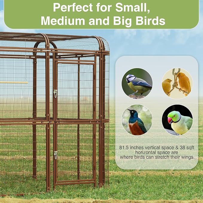 87-Inch Heavy Duty Walk-in Bird Cage with Cover – Large Outdoor Aviary Metal Birdcage with Stand, 7.22x5.25x6.8ft Flight Space for Macaw, Budgie, Conure, Lovebird, Parakeet, Cockatiel