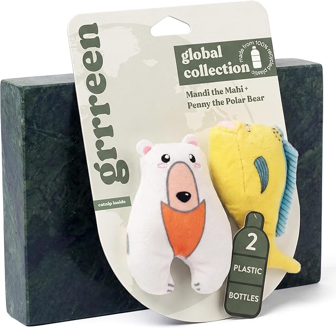 Cat Toys | Plush Toy Polar Bear & Mahi Mahi (Value 2-Pack) Cat Toys for Indoor Cats | Eco Friendly Toy Made from Non Toxic Materials