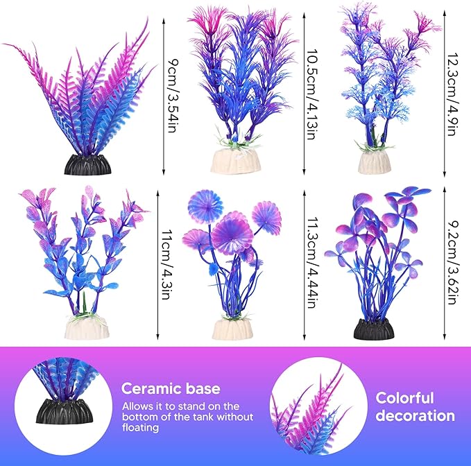 Fish Tank Decoration Betta Fish Aquarium Decorations Accessories, Aquarium Colorful Coral Reef Set, Coral Mountain x 1, Starfish Barrel x 1, Aquarium Decor Plants x 6