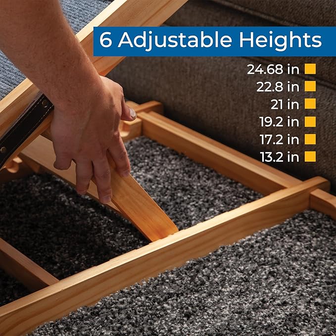 Dog-Proofer Pet Ramp - Lightweight and Durable Non-Slip Design for Pets Up to 150 Pounds, 6 Adjustable Easy-Access Heights, Folds Flat for Compact Storage, Up to 24.68 Inches Tall
