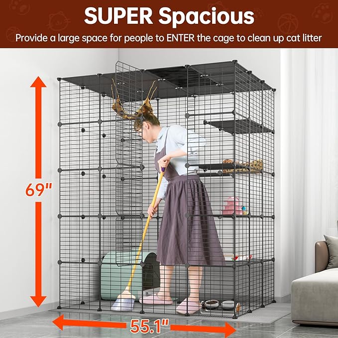 Oneluck 5-Tier Extra Large Cat Cages Indoor, 69 Inch Enclosure, Catio DIY Cat Playpen Detachable Metal Wire Kennels Cat Crate Exercise Place Ideal for 1-4 Cats